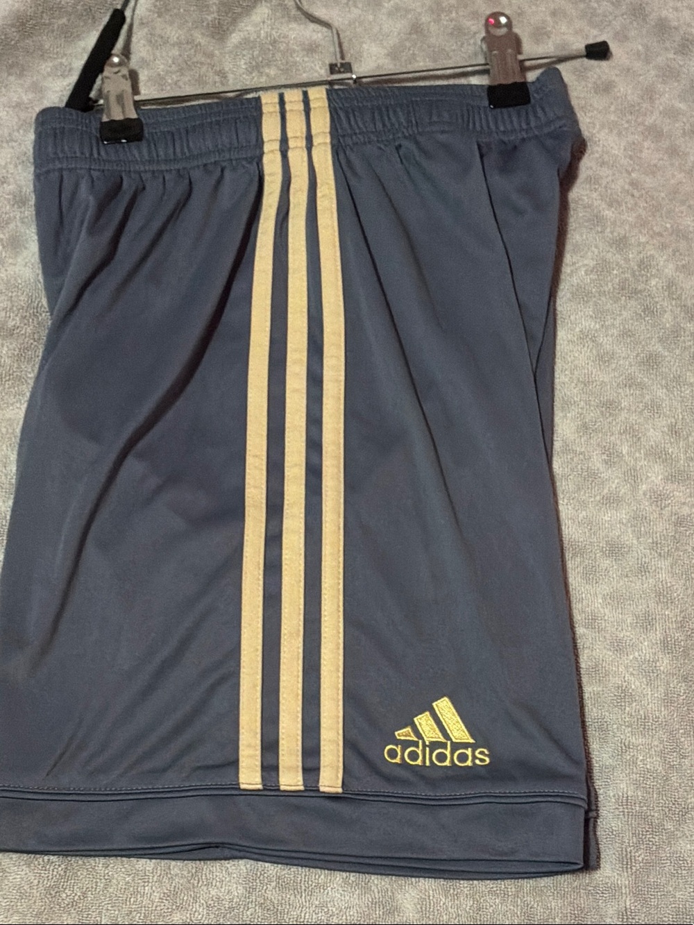 adidas Men’s Navy Athletic Shorts with Gold Accent Stripes